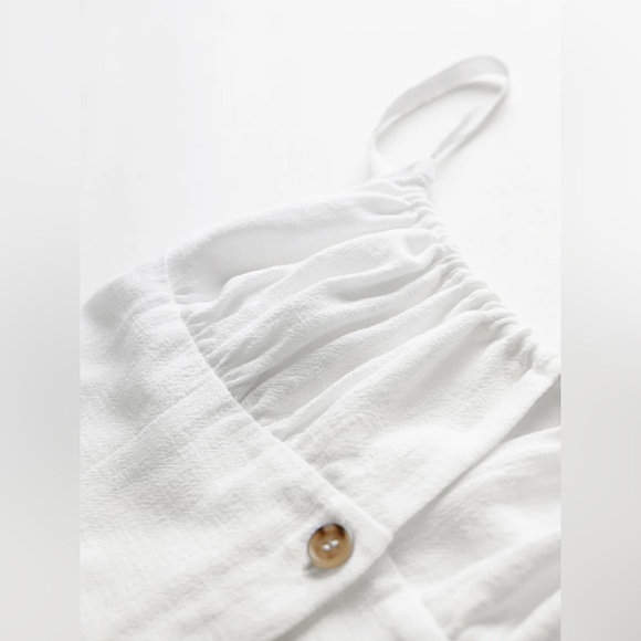 Commense White Linen Sleeveless Buttoned Keyhole Tie Front Mini Dress - Picture 5 of 5